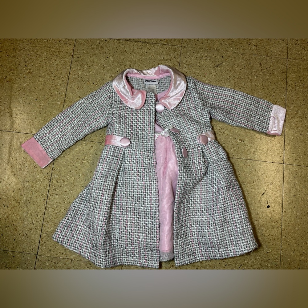 Blueberi Boulevard‎ Infant Girls Grey Pink Tweed Like Pea Coat & Dress Set 24m